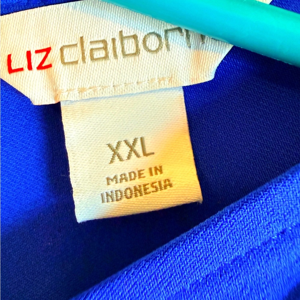NEW Liz Claiborne XXL Bold Blue V-Neck Flutter Short Sleeve Cobalt Office Party - Picture 3 of 9